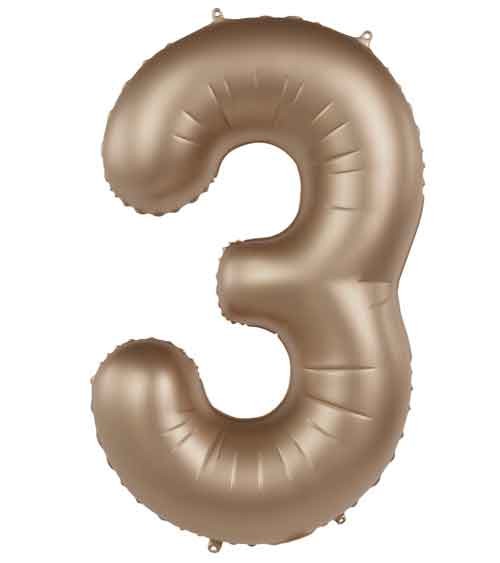 Folienballon Zahl "3" - satin gold - 86 cm