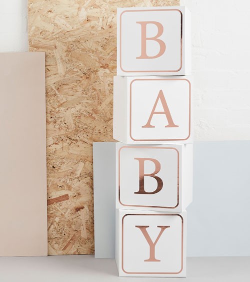 XXL-Baby-Würfel aus Pappe - weiss, rosegold - 4 Stück