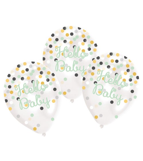 Konfetti-Ballons "Babyparty Mint & Gold" - 6 Stück