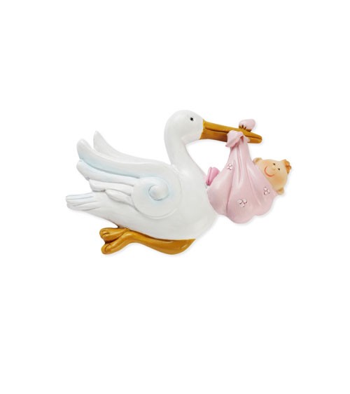 Fliegender Storch mit Baby - 2D - rosa - 6 cm