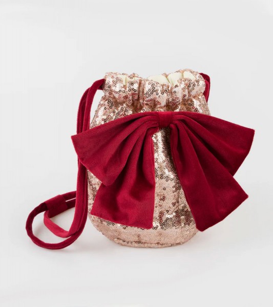 Handtasche mit Pailletten und Samt-Schleife - rosa & berry