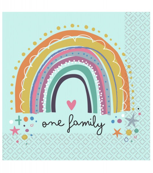 Servietten "one family" mit Regenbogen - 16 Stück