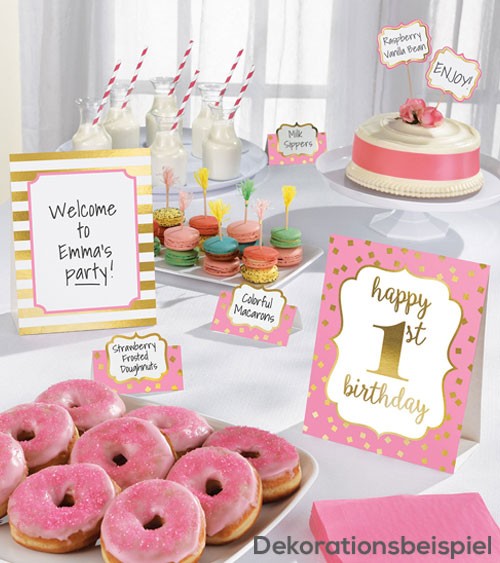 Buffet-Deko-Kit "1st Birthday" - rosa/gold - 12-teilig