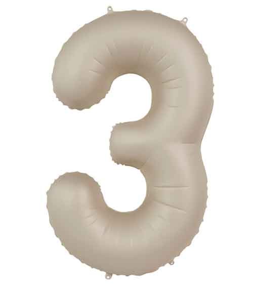 Folienballon Zahl "3" - creamy latte - 86 cm