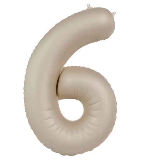 Folienballon Zahl "6" - creamy latte - 86 cm