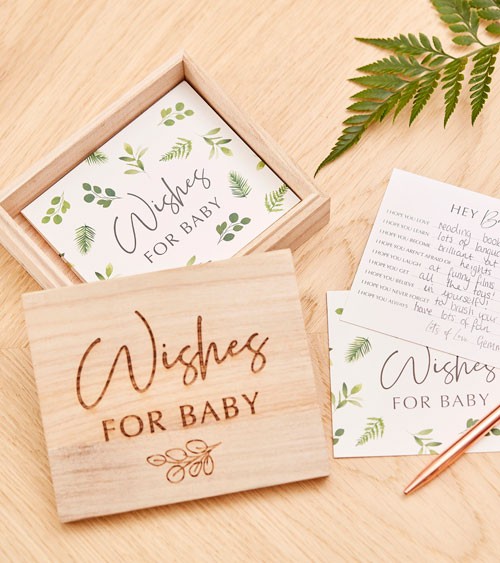 Babyparty-Holzbox mit Advice Cards "Wishes for Baby" - 51-teilig