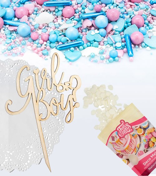 Tortendeko-Set mit Super Streusel "Girl or Boy"