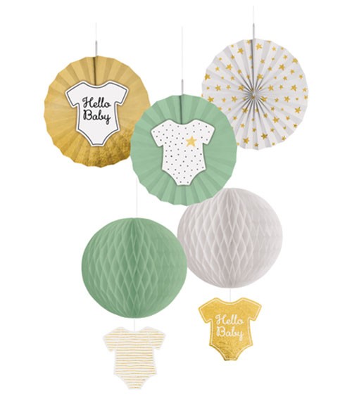 Hängedeko-Set "Babyparty Mint & Gold" - 5-teilig