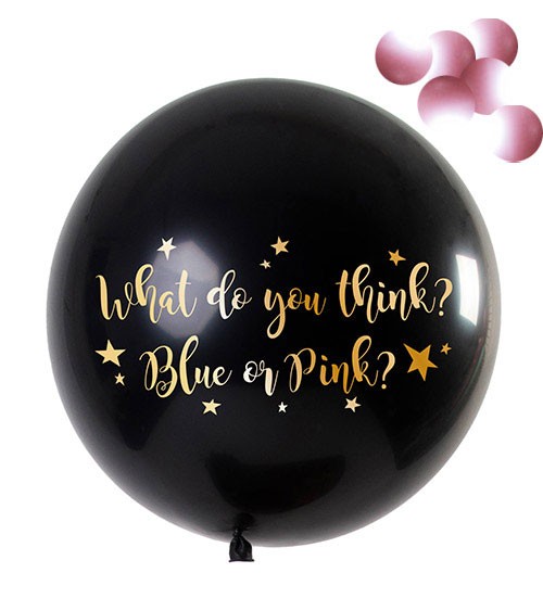 Gender Reveal Riesen-Ballon "What do you think" - Konfetti rosa - 90 cm