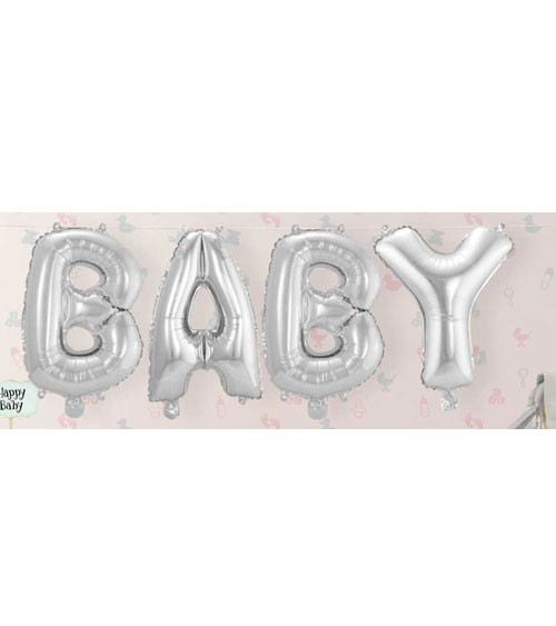 Folienballon-Set "BABY" - silber - 36 cm