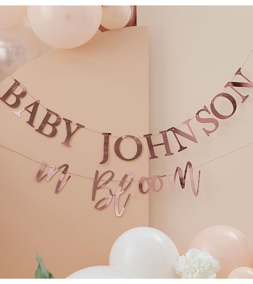 Personalisierbare DIY-Girlande "Baby in Bloom" - rosegold