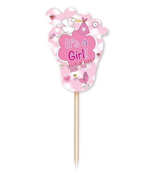 Party Picks mit Storch "It's a Girl" - 24 Stück