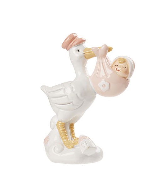 Deko-Storch mit Baby - rosa - 7,5 cm