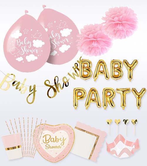 Babyparty Deko-Set "So sweet" - rosa - 56-teilig