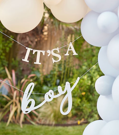 Schriftzug-Girlande "It's a Boy" - creme & hellblau - 2-teilig