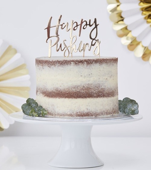 Cake-Topper "Happy Pushing" - gold metallic