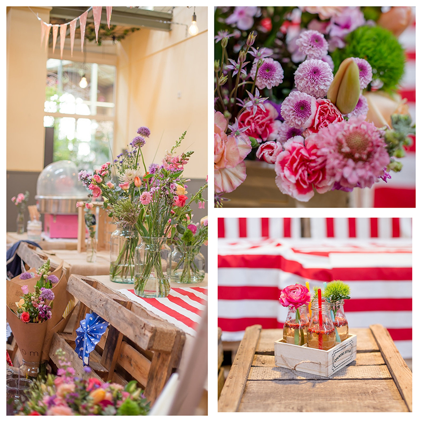 Tolle Farmers-Marke-Deko mit echten Blumen