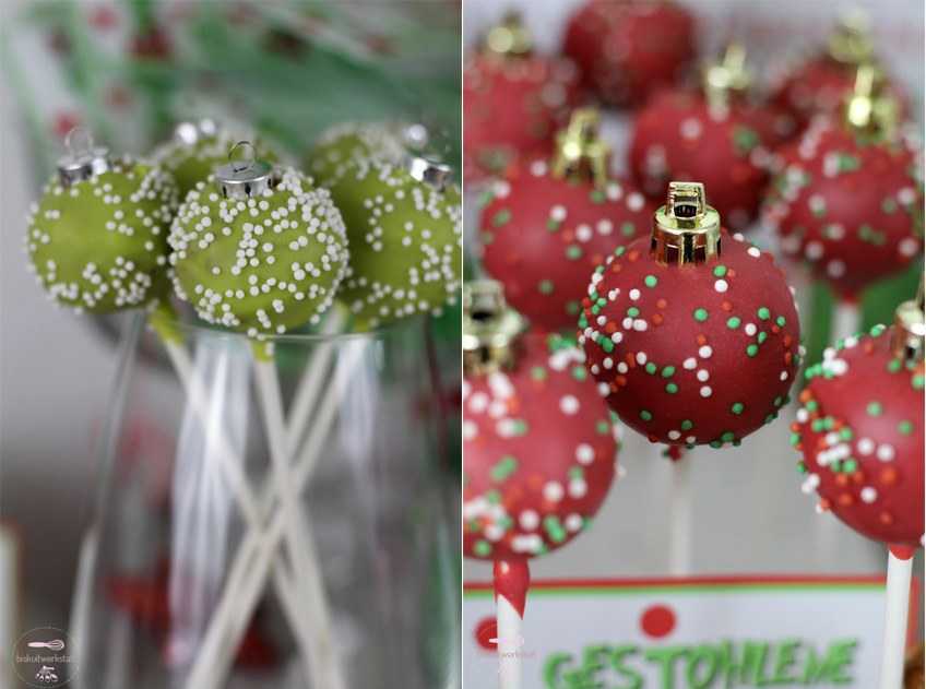 Die Cake Pops sind raffiniert im Weihnachtskugel-Look angerichtet