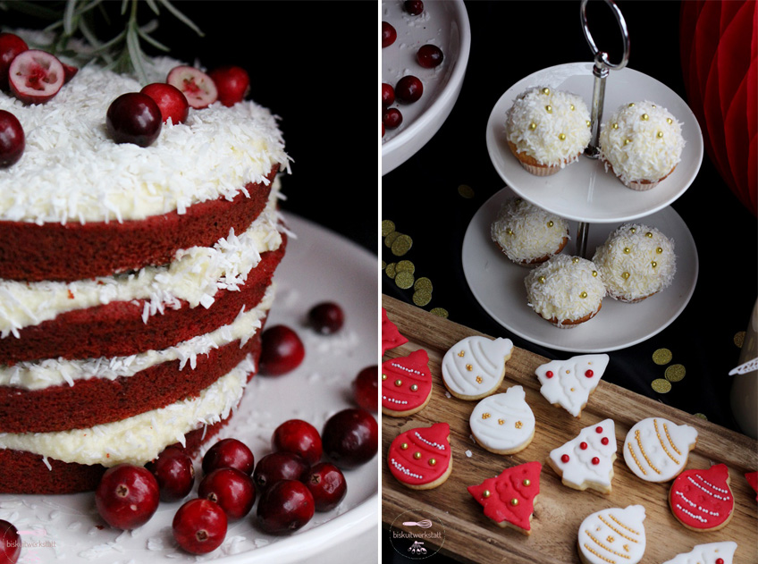 Der angesagte Naked Red Velvet Kuchen und die süßen Schneeball Muffins sind zauberhafte Eye-Catcher