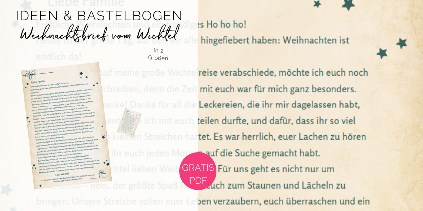 Ein letzter Streich mit liebevollen Worten vom Wichtel im Gratis Weihnachtsbrief - jetzt downloaden