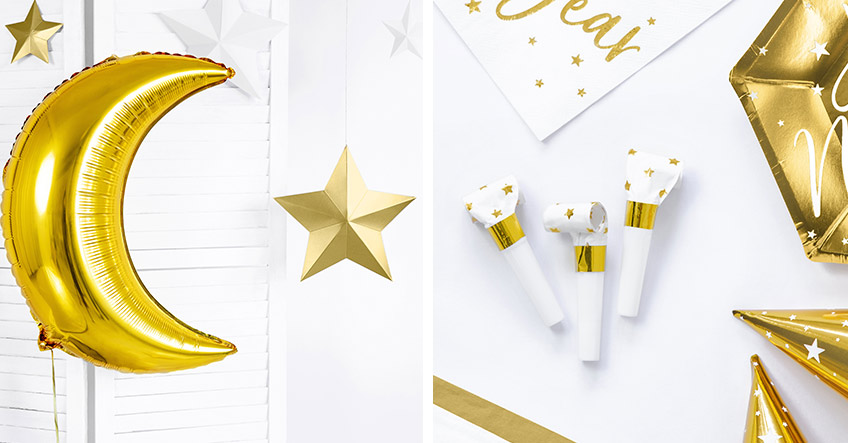 Silvester in stylisch und glammy mit Deko in Weiß & Gold