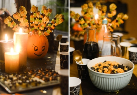 Snacks für die Halloween-Kinderparty: Obst-Kürbis, Spinnen-Eier und Grusel-Nudeln